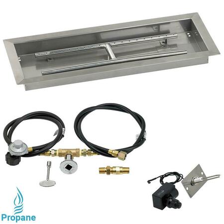 AMERICAN FIREGLASS 24 X 8 In. Rectangular Stainless Steel Drop-In Firepit Pan With Spark Ignition Kit - Propane SS-AFPPKIT-P-24